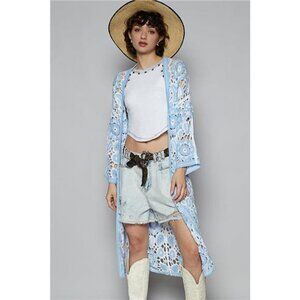 POL Open Front Crochet Cardigan with Knit Weave Patterns